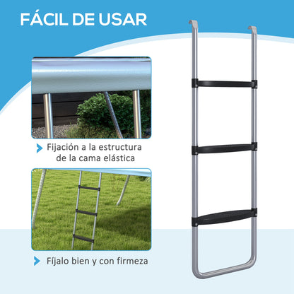 SPORTNOW Steel Trampoline Ladder 3 or 2 Steps with Wide Steps and 2 Hooks Load 120 kg 110x32 cm Silver