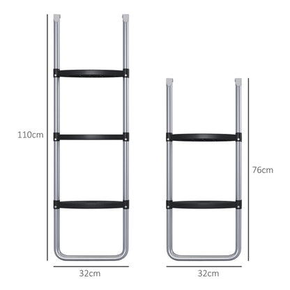 SPORTNOW Steel Trampoline Ladder 3 or 2 Steps with Wide Steps and 2 Hooks Load 120 kg 110x32 cm Silver