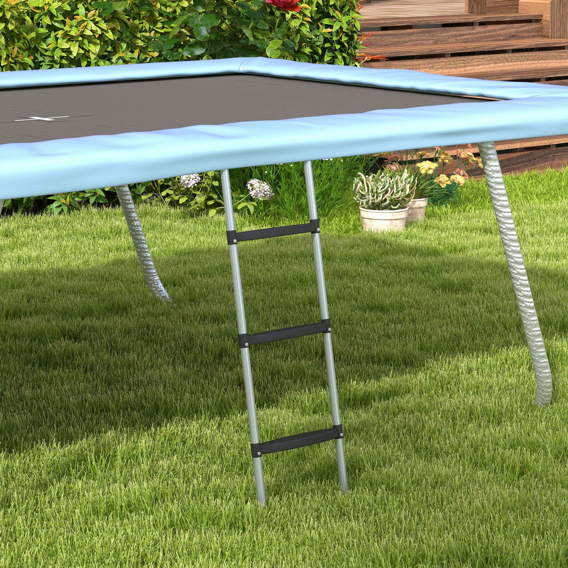 SPORTNOW Steel Trampoline Ladder 3 or 2 Steps with Wide Steps and 2 Hooks Load 120 kg 110x32 cm Silver