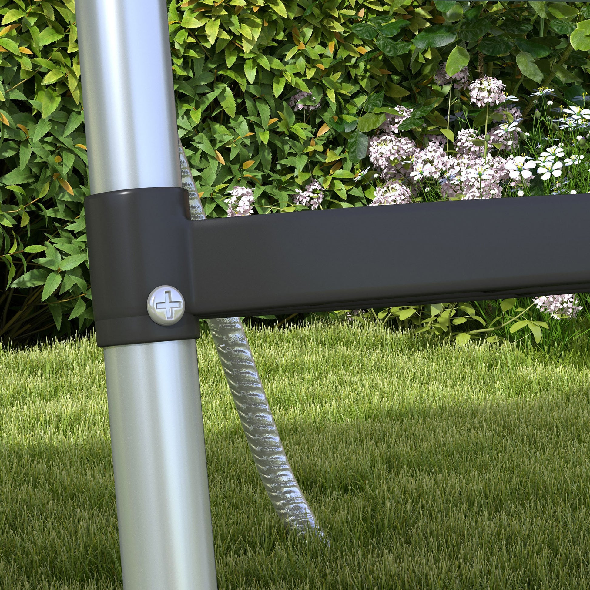 SPORTNOW Steel Trampoline Ladder 3 or 2 Steps with Wide Steps and 2 Hooks Load 120 kg 110x32 cm Silver