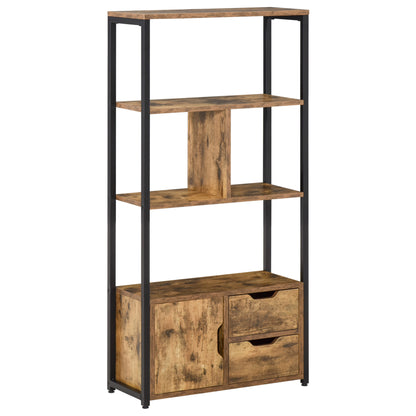 Bookshelf with Cabinet and 2 Storage Drawers Industrial Style Bookcase for Office Living Room 58x24x122 cm Rustic Brown