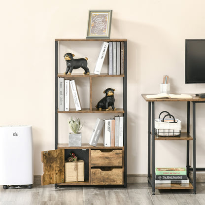 Bookshelf with Cabinet and 2 Storage Drawers Industrial Style Bookcase for Office Living Room 58x24x122 cm Rustic Brown