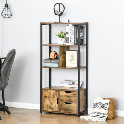 Bookshelf with Cabinet and 2 Storage Drawers Industrial Style Bookcase for Office Living Room 58x24x122 cm Rustic Brown