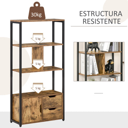 Bookshelf with Cabinet and 2 Storage Drawers Industrial Style Bookcase for Office Living Room 58x24x122 cm Rustic Brown