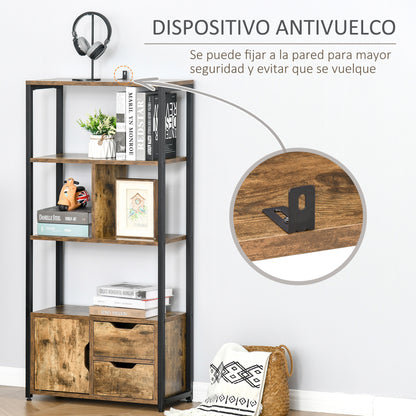 Bookshelf with Cabinet and 2 Storage Drawers Industrial Style Bookcase for Office Living Room 58x24x122 cm Rustic Brown