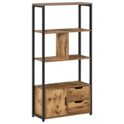 Bookshelf with Cabinet and 2 Storage Drawers Industrial Style Bookcase for Office Living Room 58x24x122 cm Rustic Brown