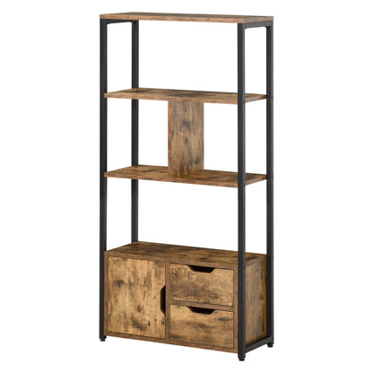 Bookshelf with Cabinet and 2 Storage Drawers Industrial Style Bookcase for Office Living Room 58x24x122 cm Rustic Brown
