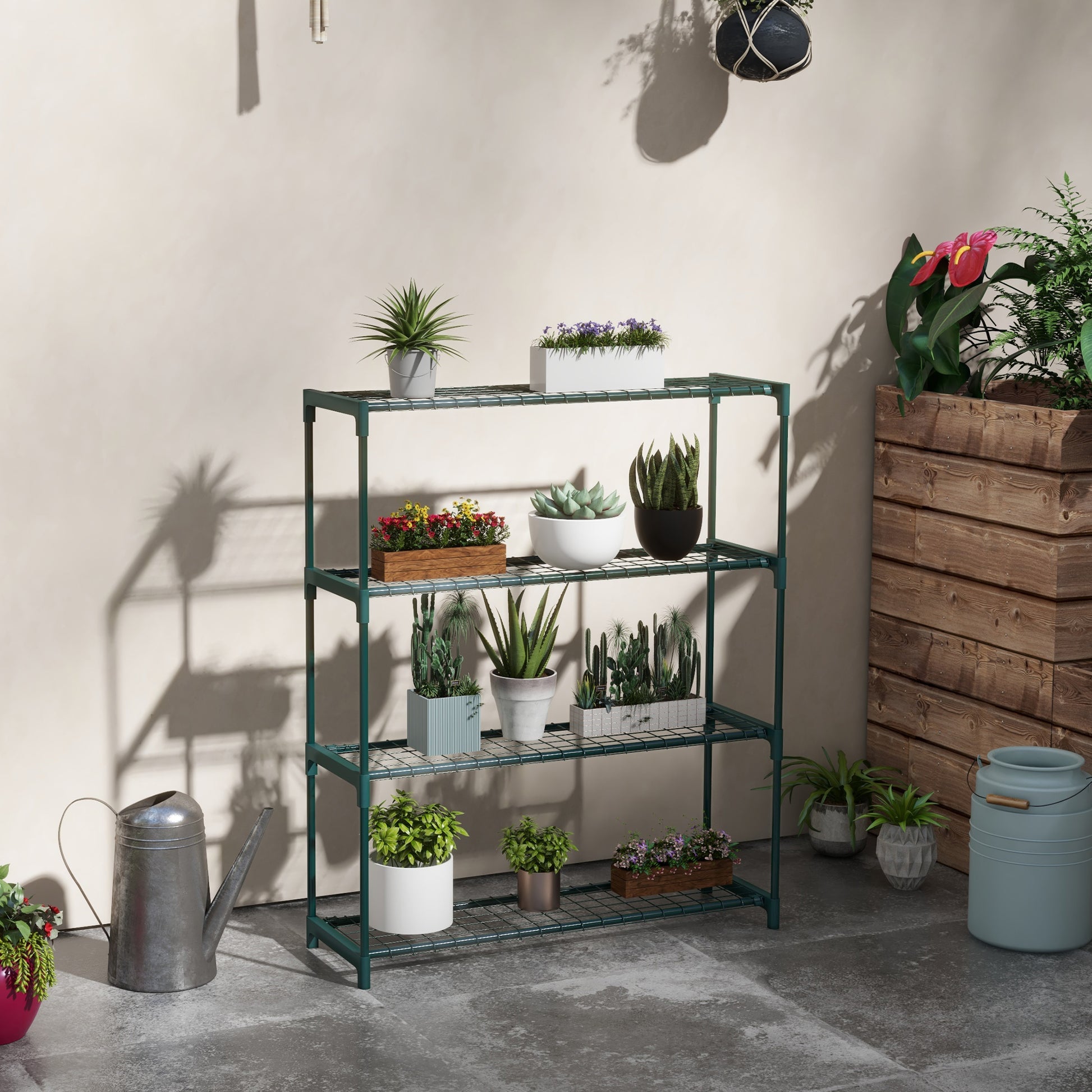 Plant Stand 4-Tier Pot Rack with Steel Structure for Garden Patio 89x28x107 cm Dark Green