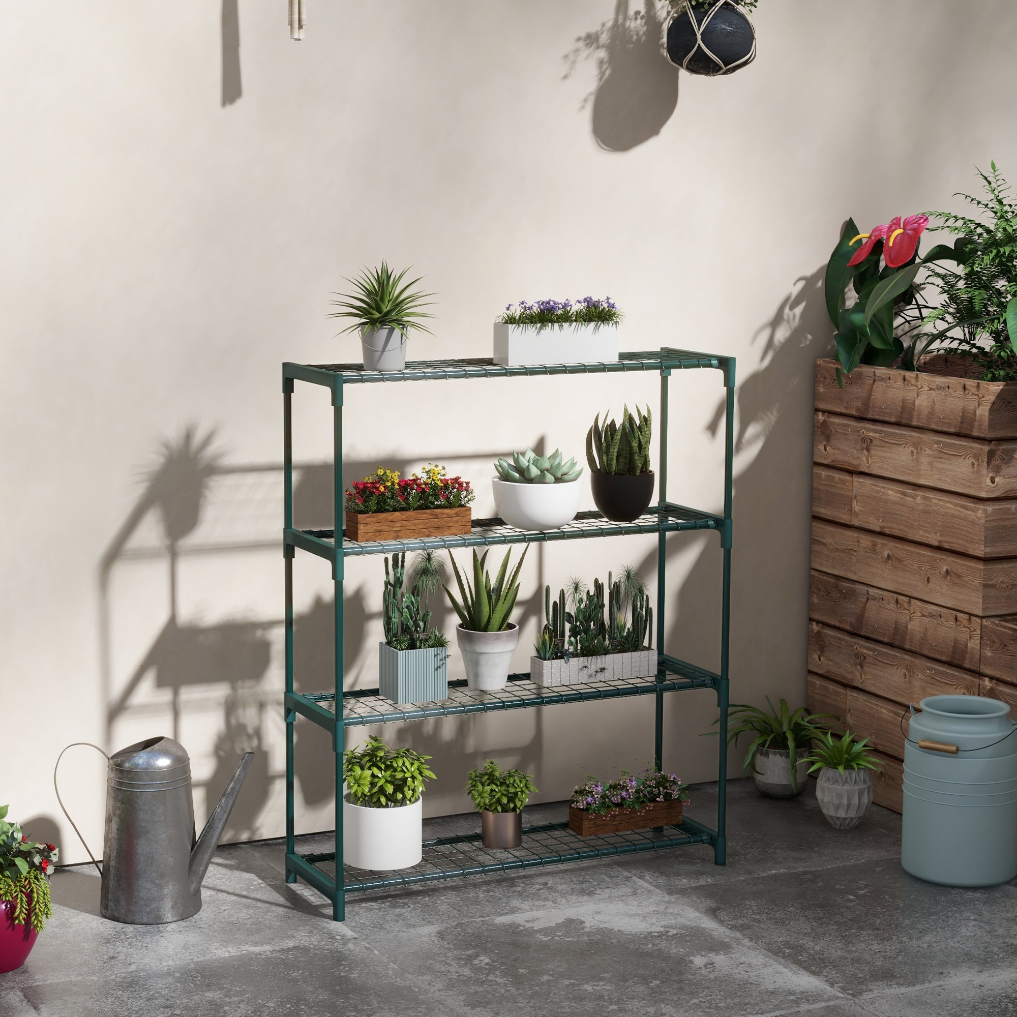 Plant Stand 4-Tier Pot Rack with Steel Structure for Garden Patio 89x28x107 cm Dark Green
