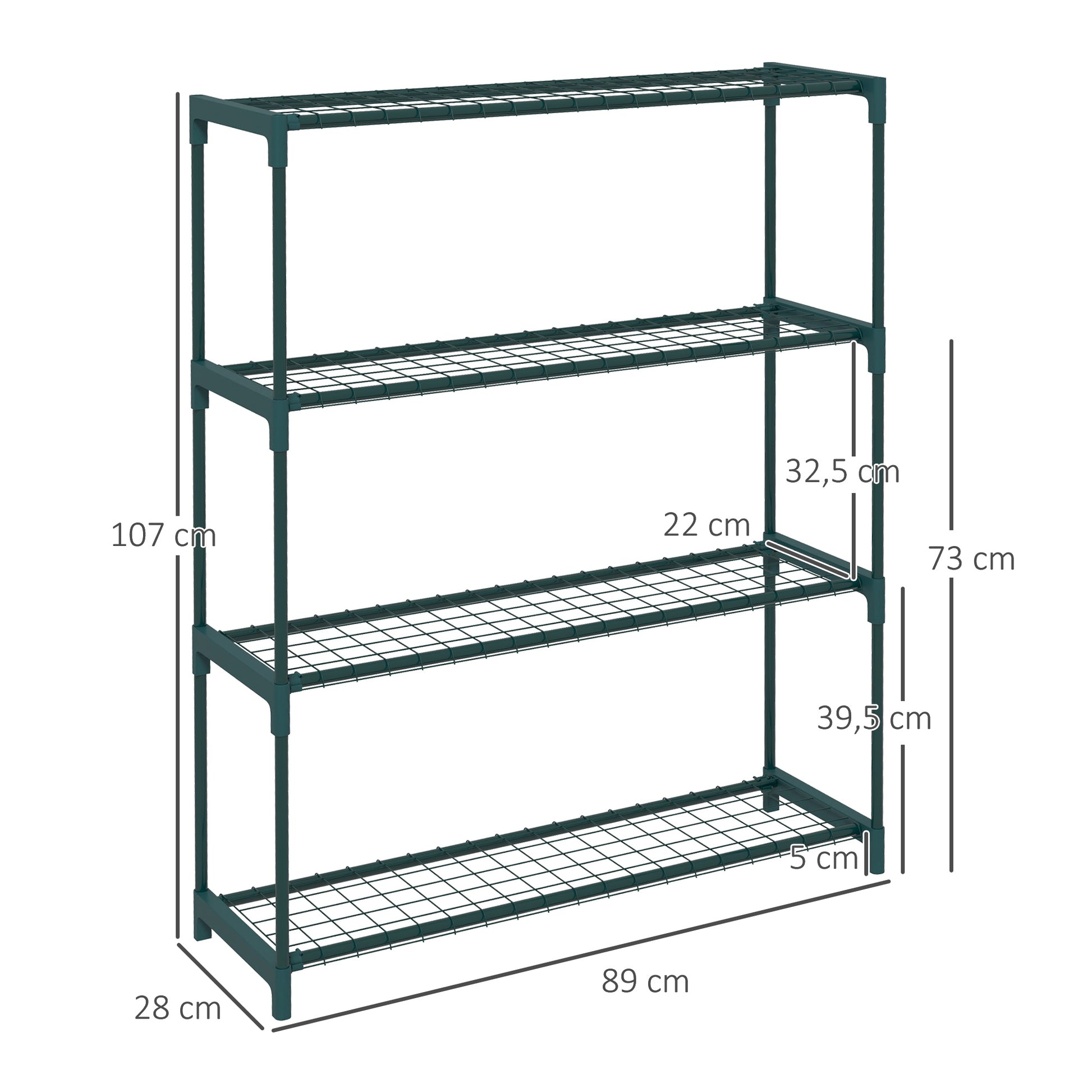 Plant Stand 4-Tier Pot Rack with Steel Structure for Garden Patio 89x28x107 cm Dark Green