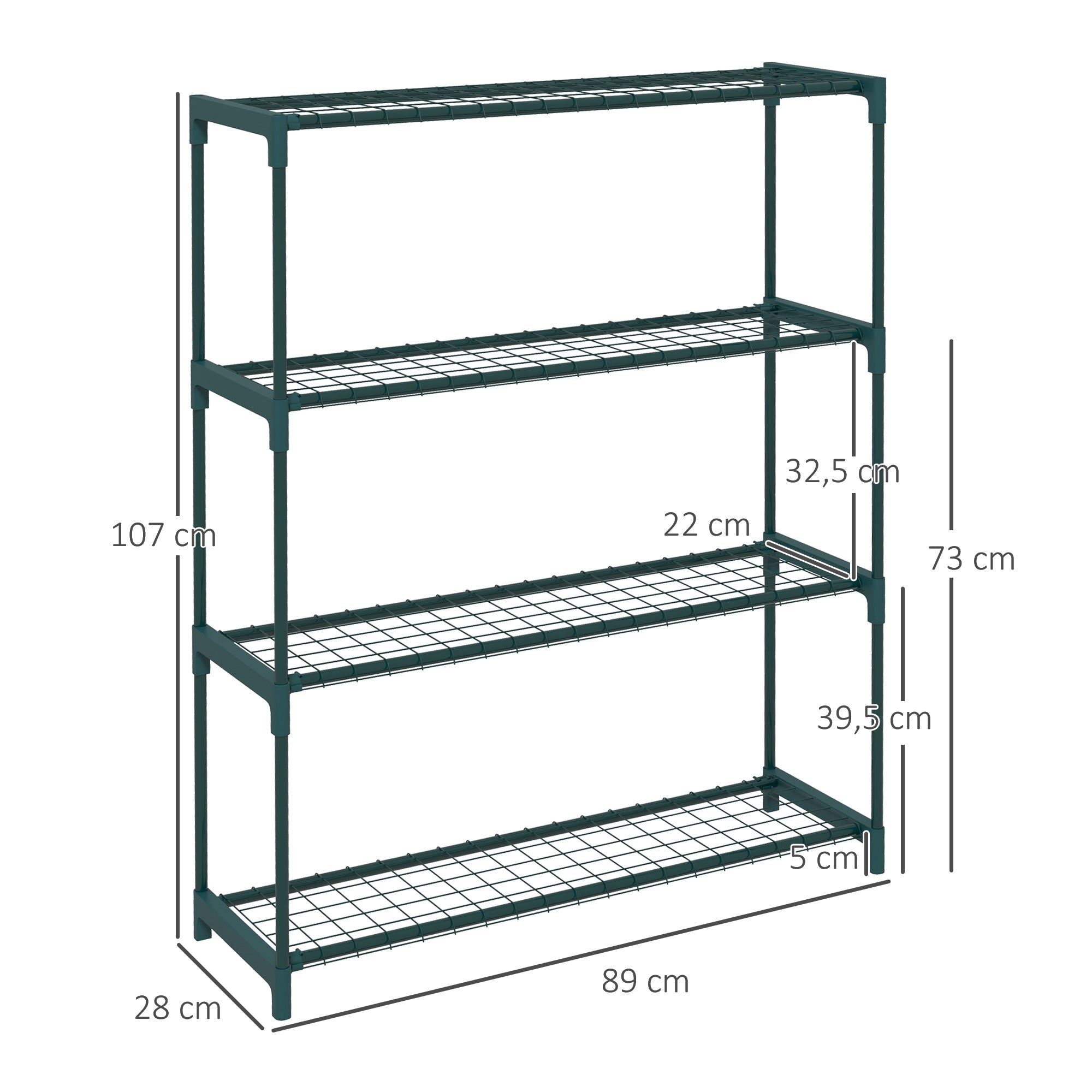 Plant Stand 4-Tier Pot Rack with Steel Structure for Garden Patio 89x28x107 cm Dark Green