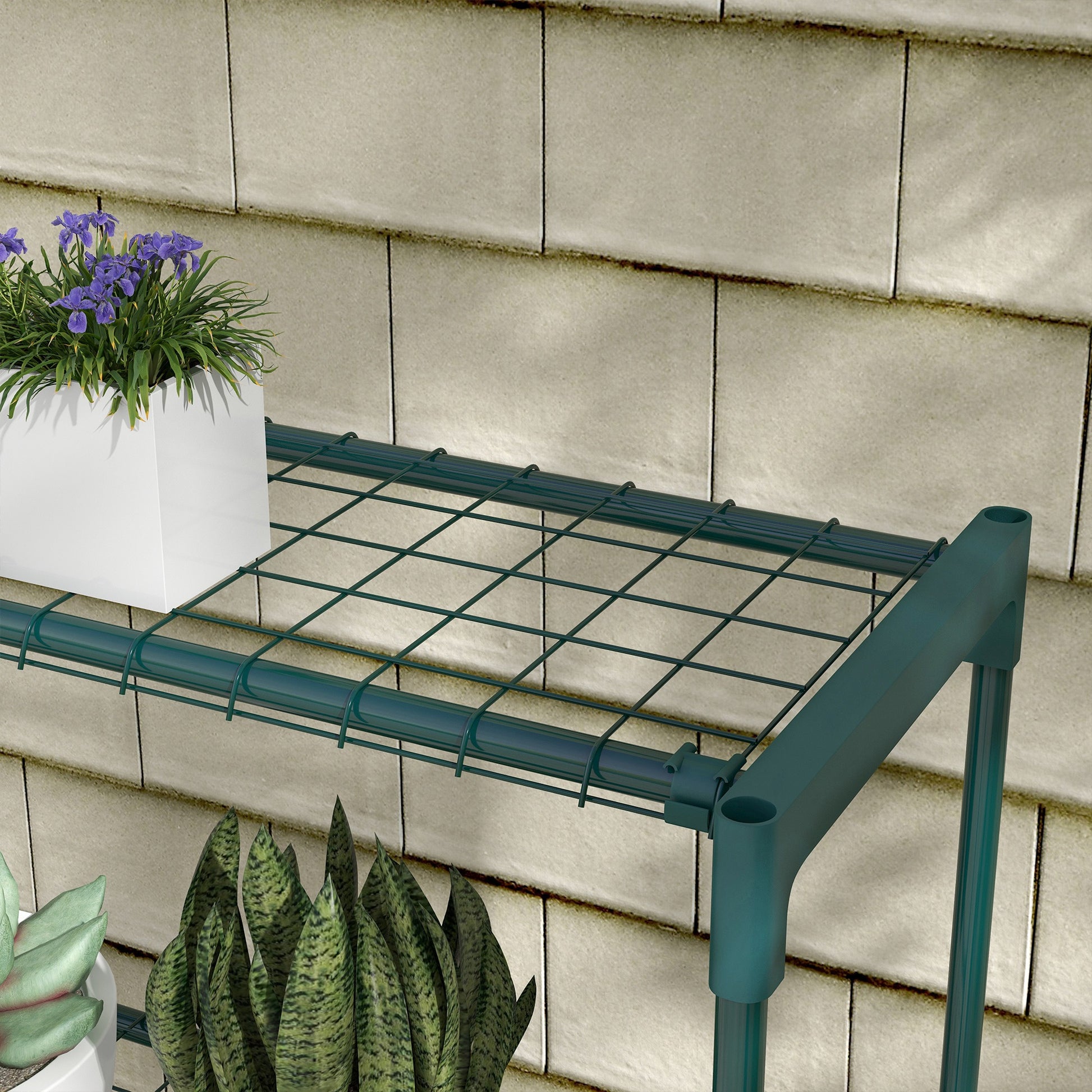 Plant Stand 4-Tier Pot Rack with Steel Structure for Garden Patio 89x28x107 cm Dark Green
