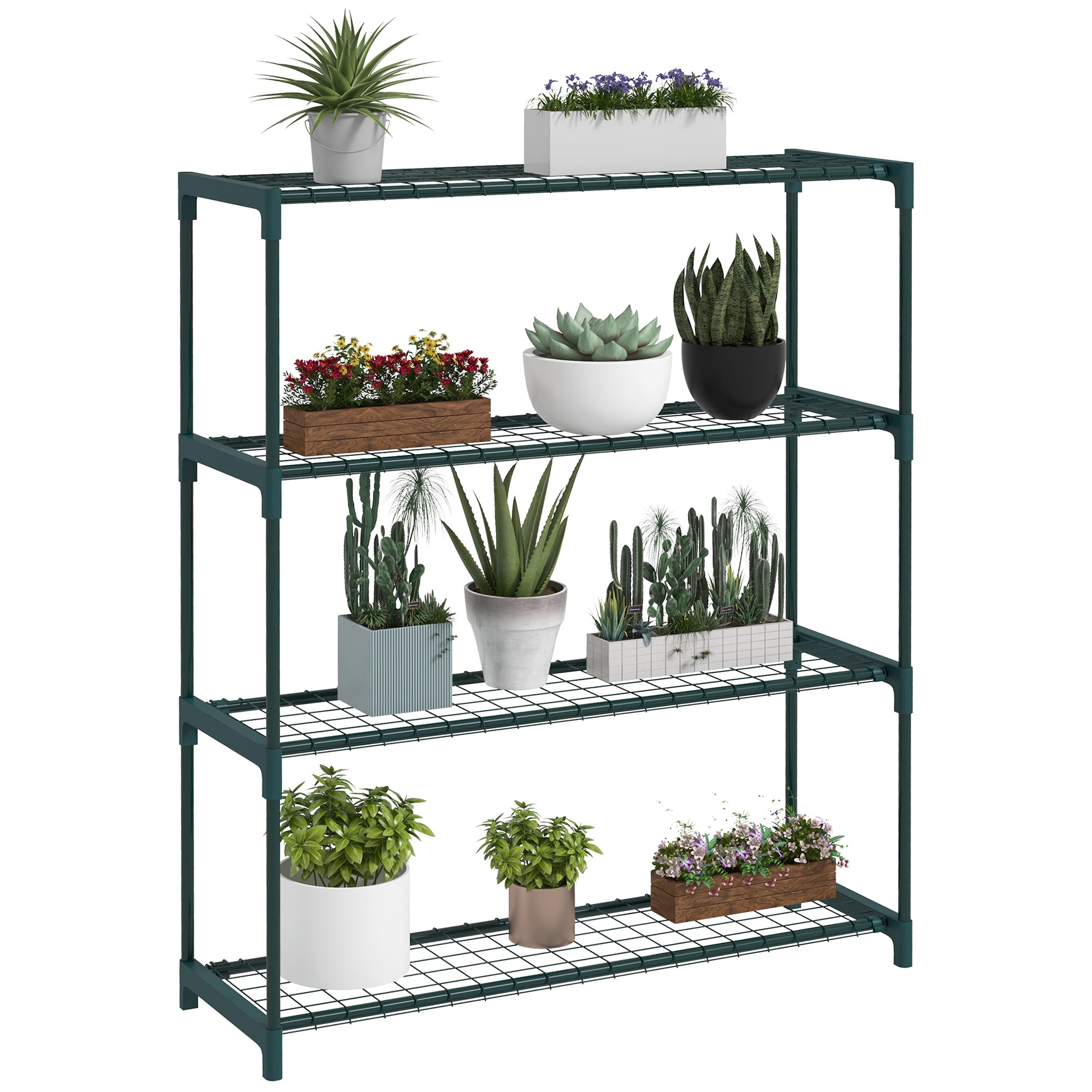Plant Stand 4-Tier Pot Rack with Steel Structure for Garden Patio 89x28x107 cm Dark Green