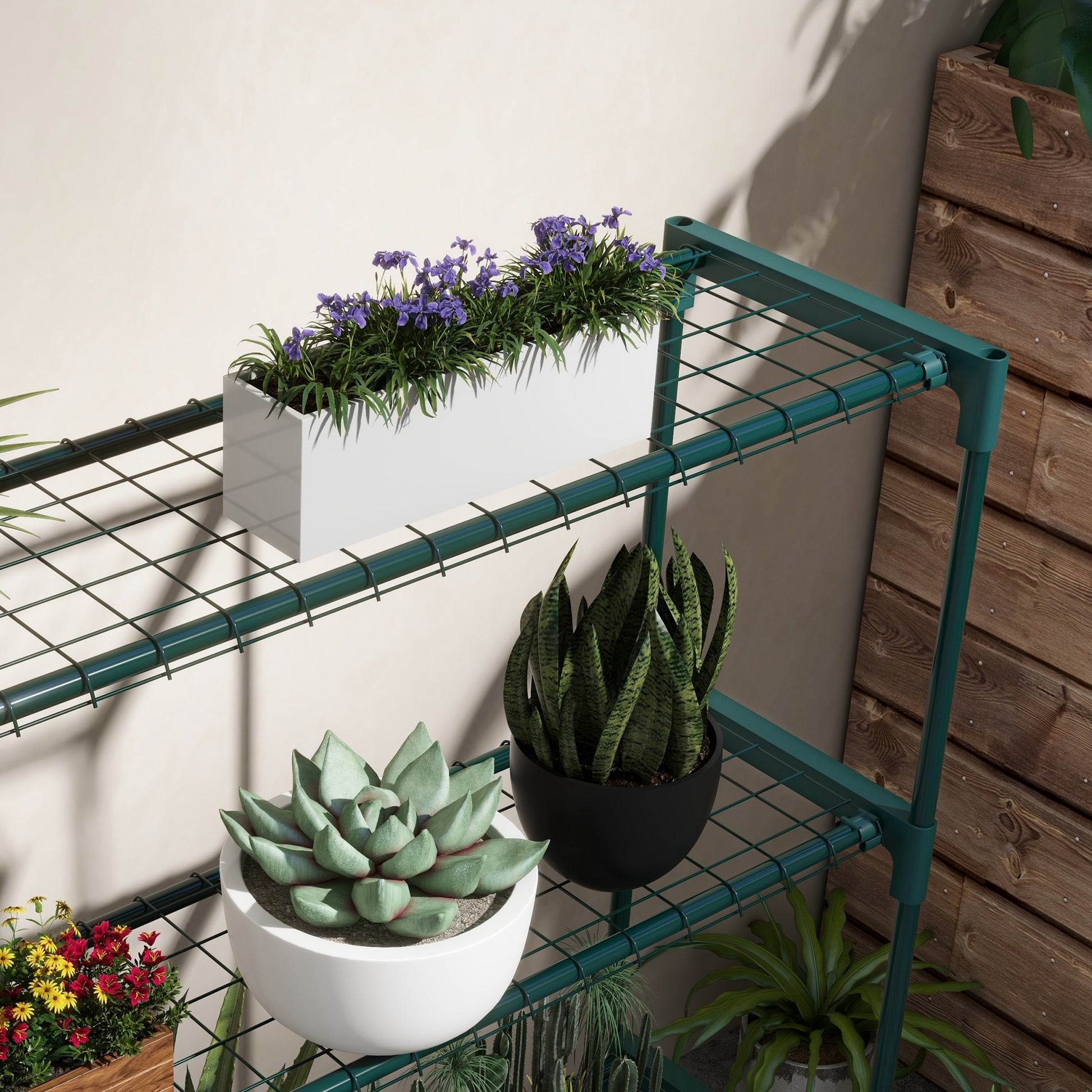 Plant Stand 4-Tier Pot Rack with Steel Structure for Garden Patio 89x28x107 cm Dark Green