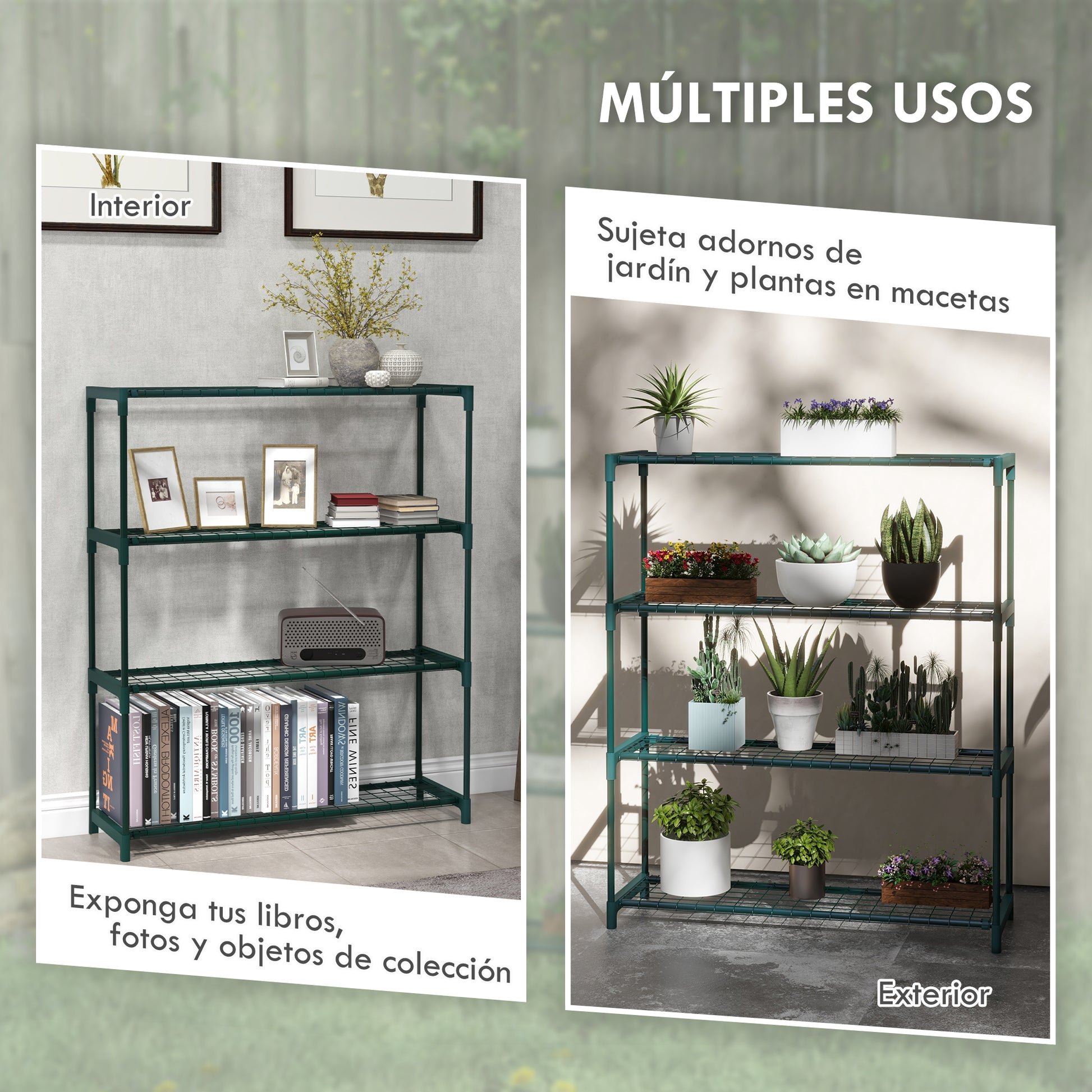 Plant Stand 4-Tier Pot Rack with Steel Structure for Garden Patio 89x28x107 cm Dark Green