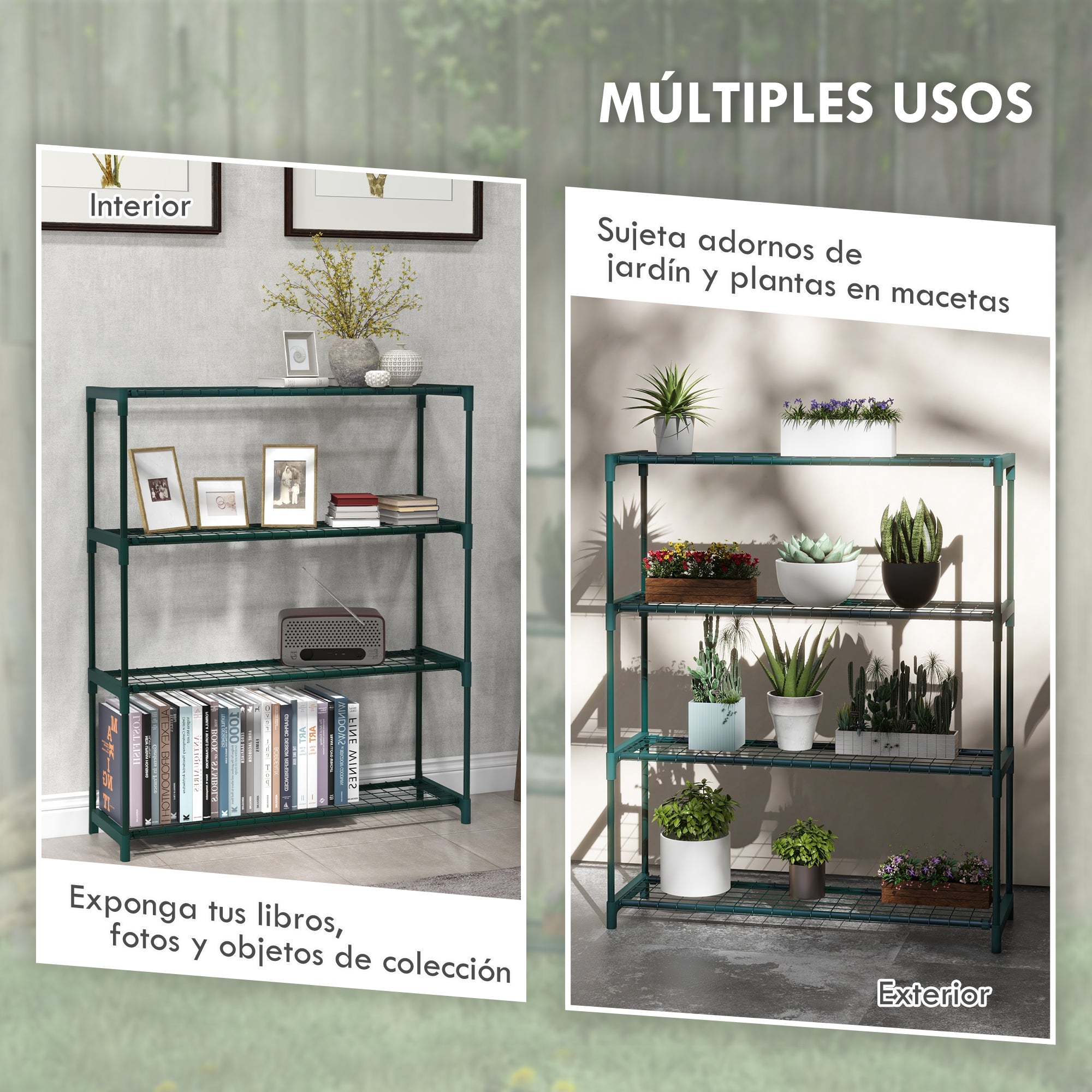 Plant Stand 4-Tier Pot Rack with Steel Structure for Garden Patio 89x28x107 cm Dark Green