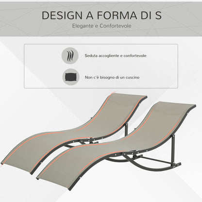 Set of 2 Folding Garden Sun Loungers, Aluminum and Texteline Sunbed, Khaki, 61x165x63cm
