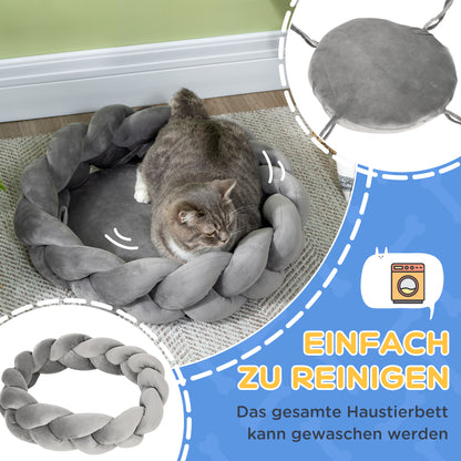 Washable Cat Bed, Dog Bed, Dog Pillow, Pet Bed, Cat Sleeping Place, Pet Mat, Dog Sofa, Donut Pillow for Small Dogs and Kittens, Velvet, Ø55 x 14 cm, Gray