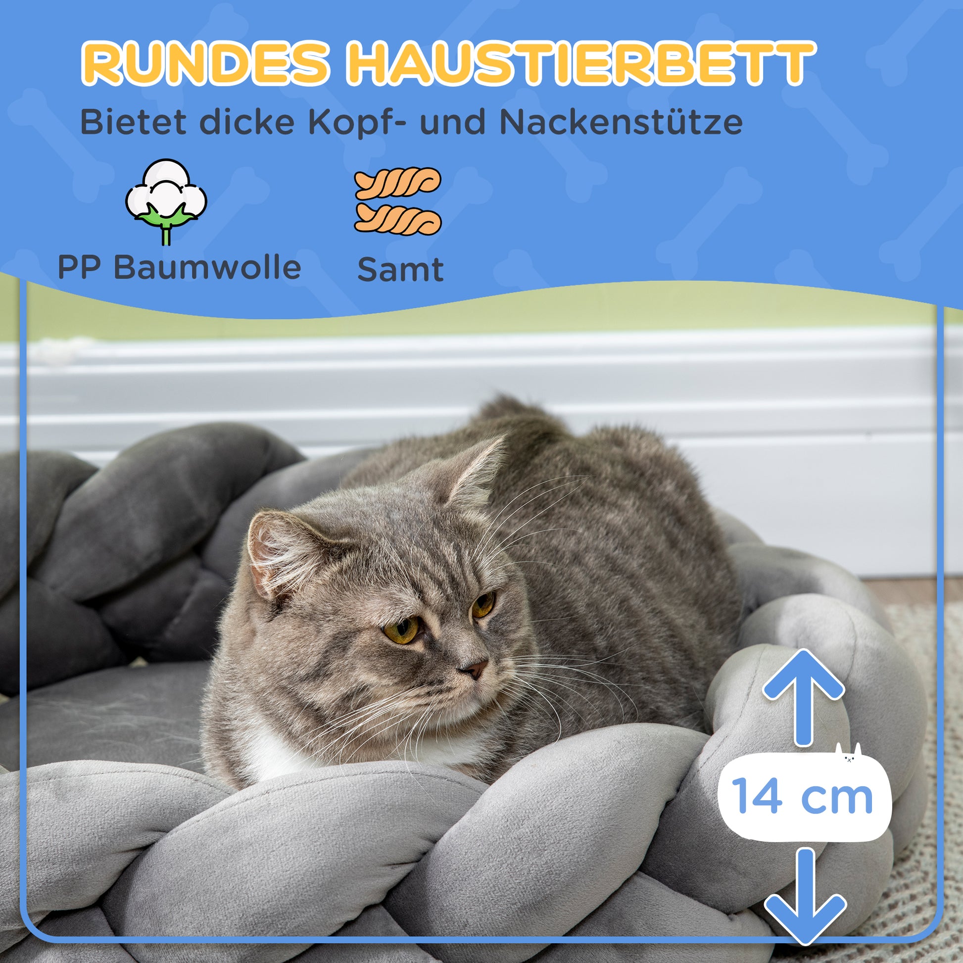 Washable Cat Bed, Dog Bed, Dog Pillow, Pet Bed, Cat Sleeping Place, Pet Mat, Dog Sofa, Donut Pillow for Small Dogs and Kittens, Velvet, Ø55 x 14 cm, Gray
