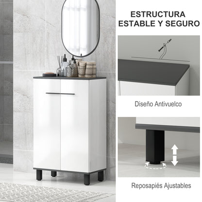 Bathroom Cabinet Auxiliary Bathroom Furniture with Doors Adjustable Shelves and Anti-tip System 60x34x94 cm White Gloss