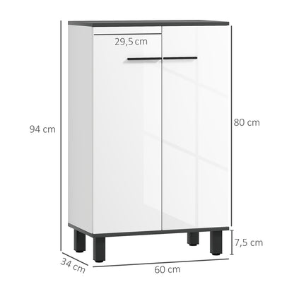 Bathroom Cabinet Auxiliary Bathroom Furniture with Doors Adjustable Shelves and Anti-tip System 60x34x94 cm White Gloss