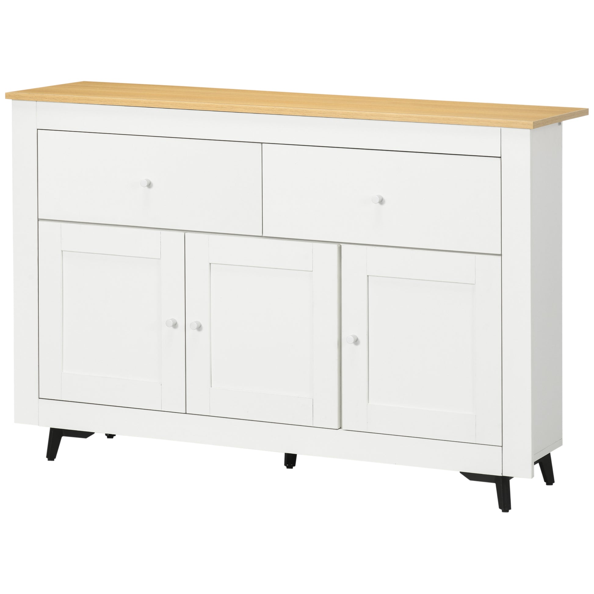 Kitchen Sideboard Kitchen Auxiliary Furniture TV Stand with 2 Drawers 3 Doors and Adjustable Shelf for Dining Room Living Room 117x35x80 cm White