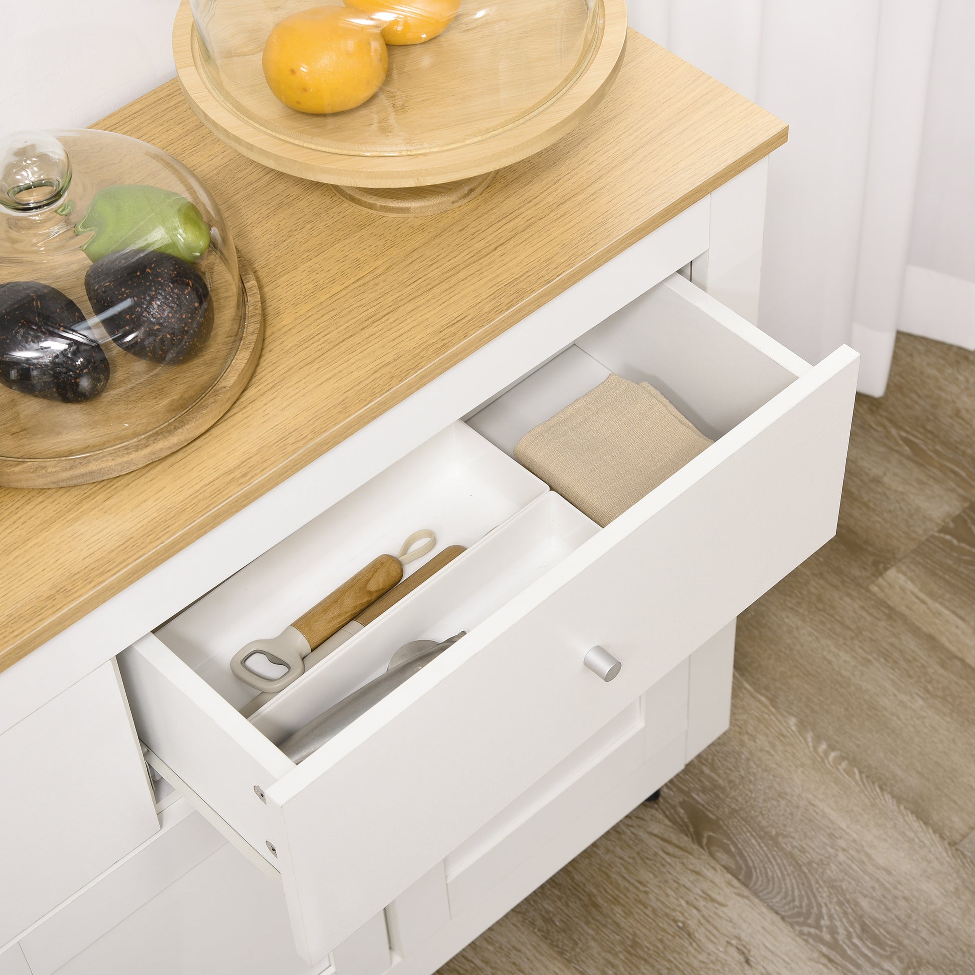 Kitchen Sideboard Kitchen Auxiliary Furniture TV Stand with 2 Drawers 3 Doors and Adjustable Shelf for Dining Room Living Room 117x35x80 cm White