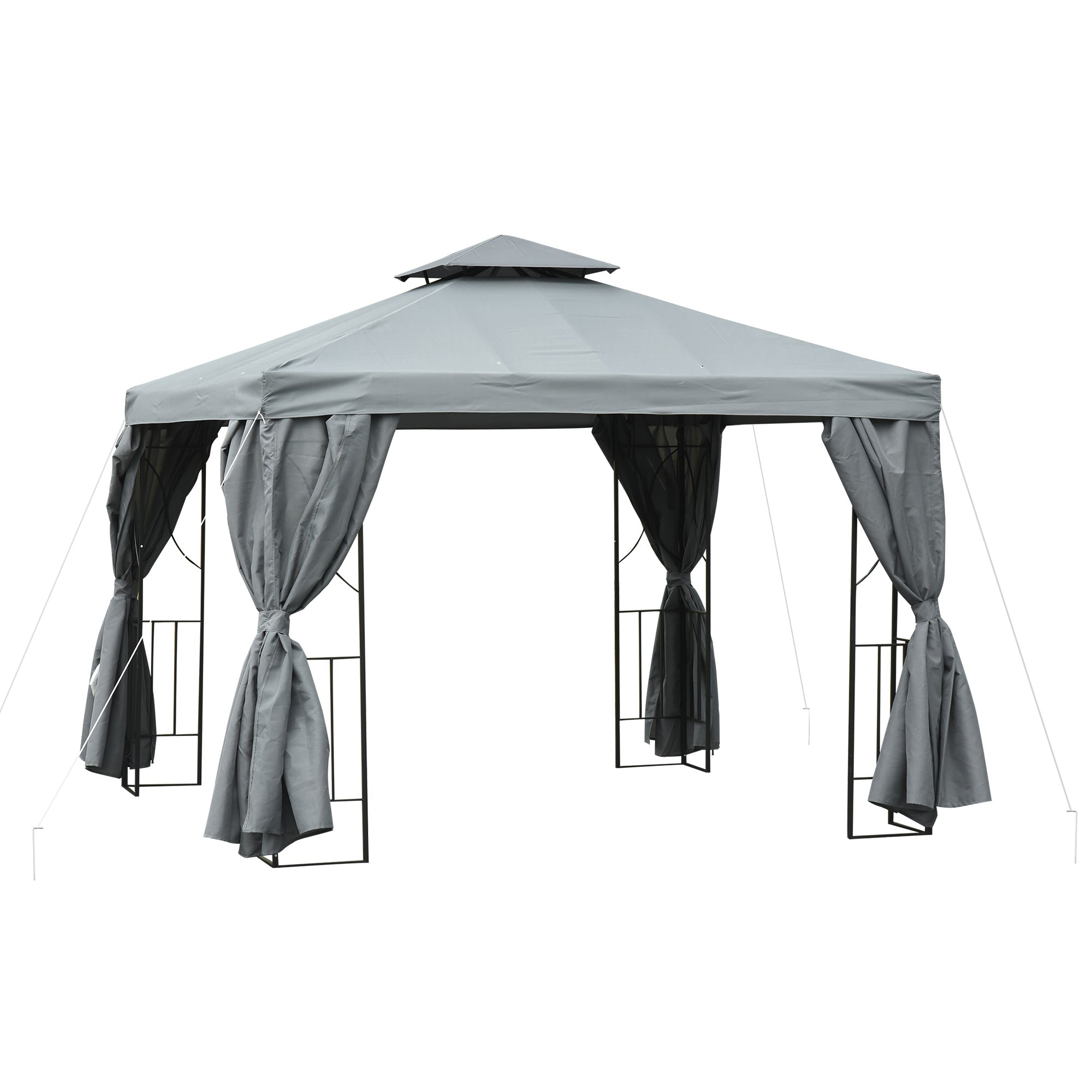 Garden Gazebo Pavilion 2.95 x 2.95 m Double Roof Party Tent Marquee 4 x Double Side Panels Waterproof UV Protection Metal Polyester Dark Gray