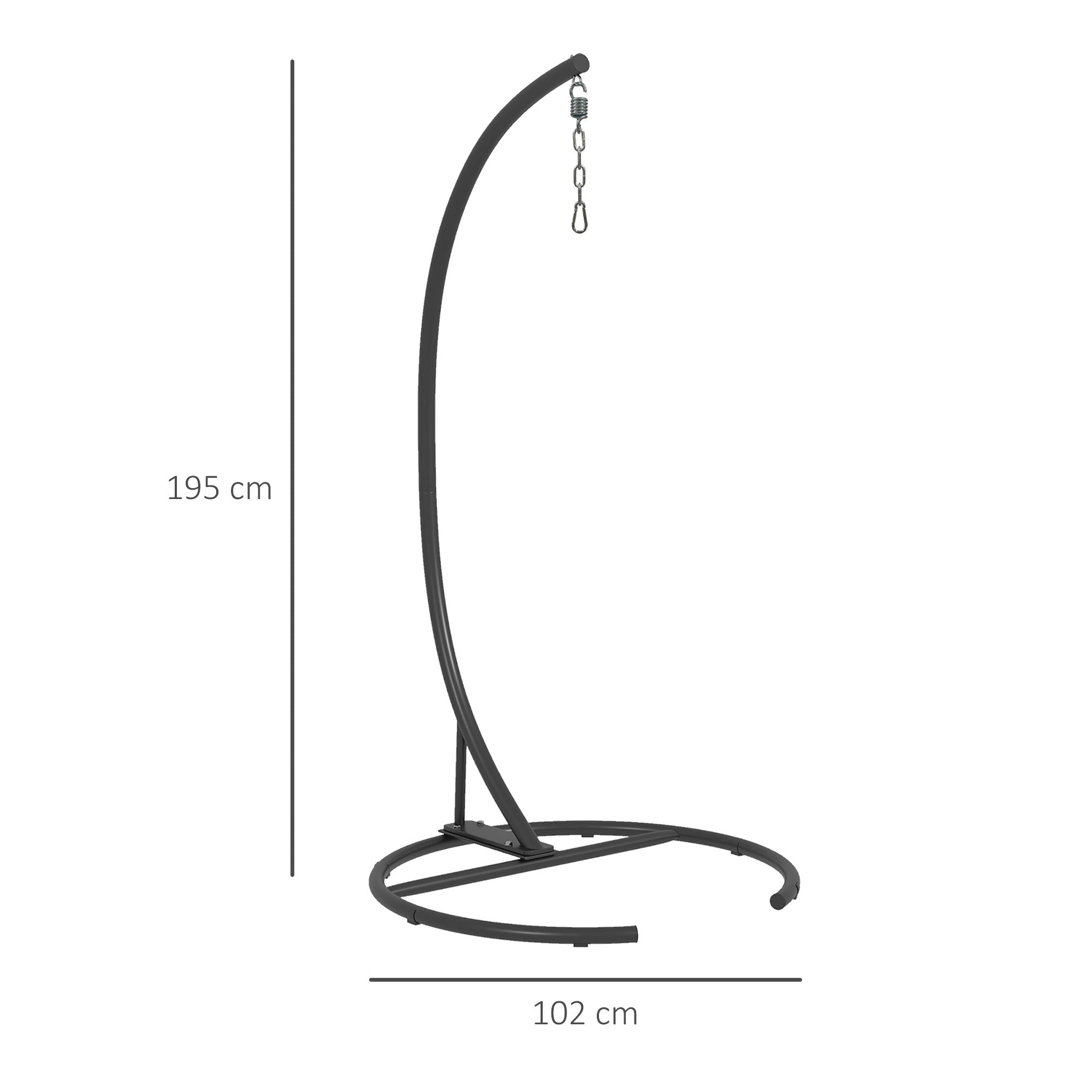 Egg Hanging Chair Stand with Stable Base Metal Swing Chair Frame Hanging Chair Stand for Indoor and Outdoor Use 150 kg Load Capacity Ø102x195 cm Black