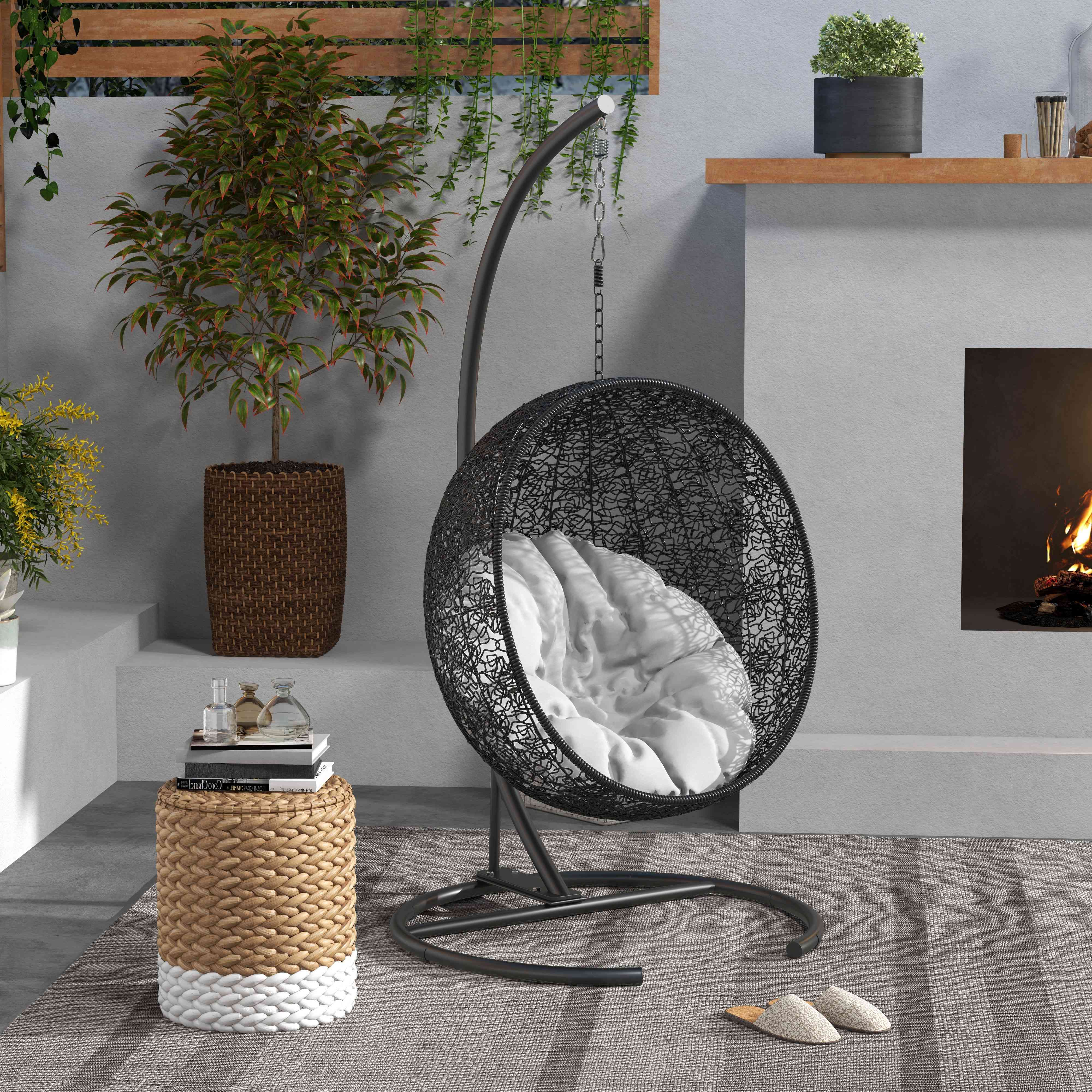 Egg Hanging Chair Stand with Stable Base Metal Swing Chair Frame Hanging Chair Stand for Indoor and Outdoor Use 150 kg Load Capacity Ø102x195 cm Black