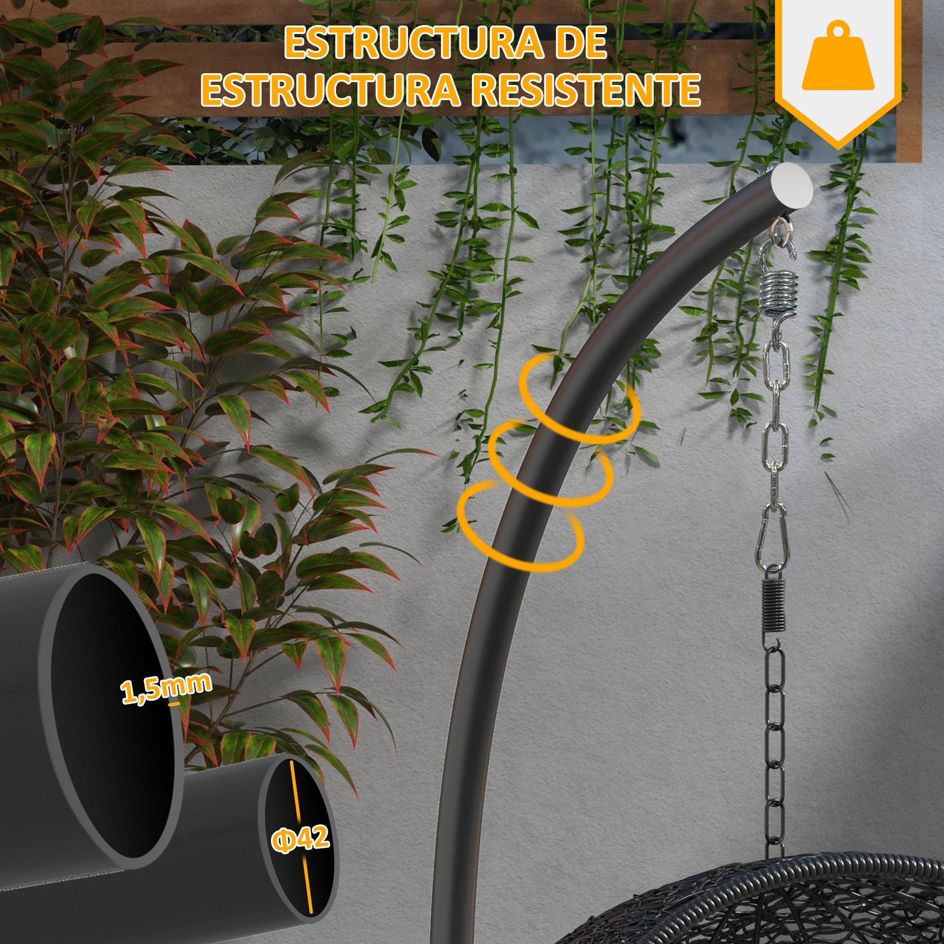 Egg Hanging Chair Stand with Stable Base Metal Swing Chair Frame Hanging Chair Stand for Indoor and Outdoor Use 150 kg Load Capacity Ø102x195 cm Black