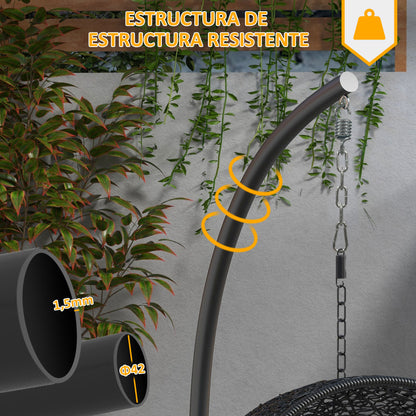 Egg Hanging Chair Stand with Stable Base Metal Swing Chair Frame Hanging Chair Stand for Indoor and Outdoor Use 150 kg Load Capacity Ø102x195 cm Black