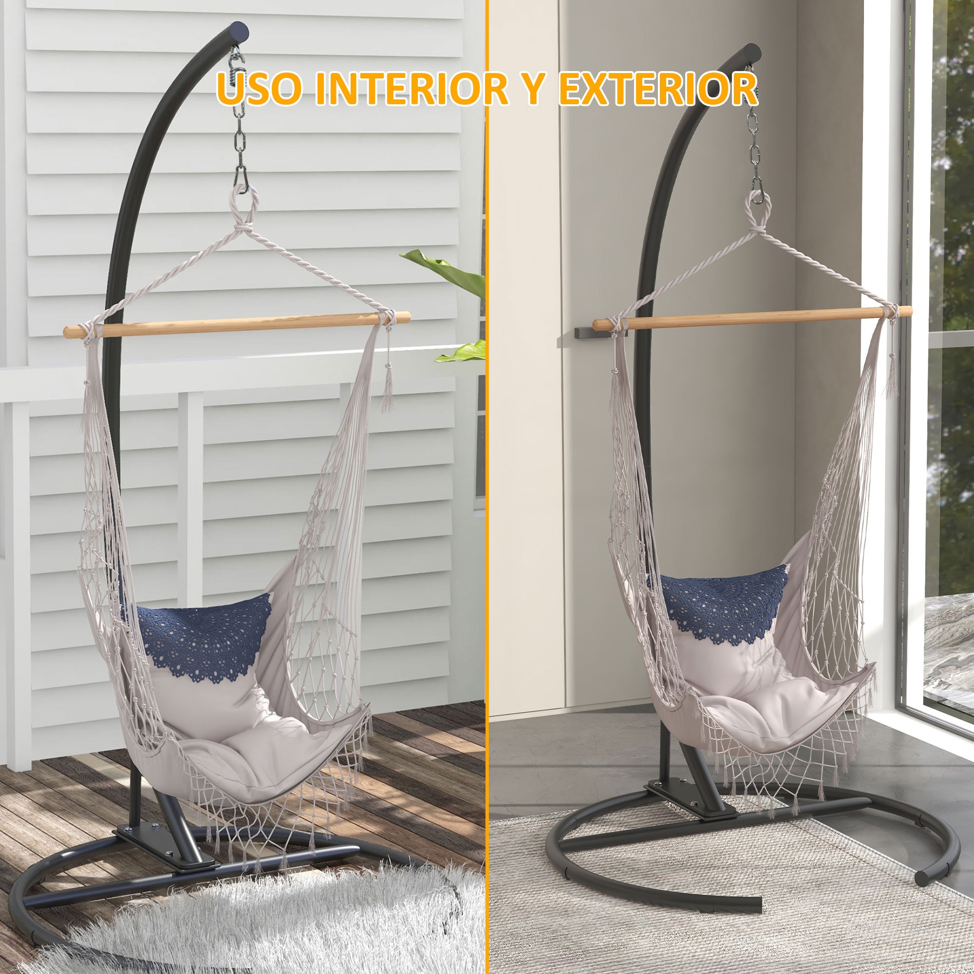 Egg Hanging Chair Stand with Stable Base Metal Swing Chair Frame Hanging Chair Stand for Indoor and Outdoor Use 150 kg Load Capacity Ø102x195 cm Black