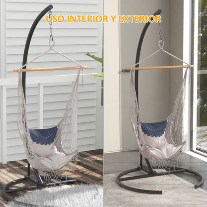Egg Hanging Chair Stand with Stable Base Metal Swing Chair Frame Hanging Chair Stand for Indoor and Outdoor Use 150 kg Load Capacity Ø102x195 cm Black