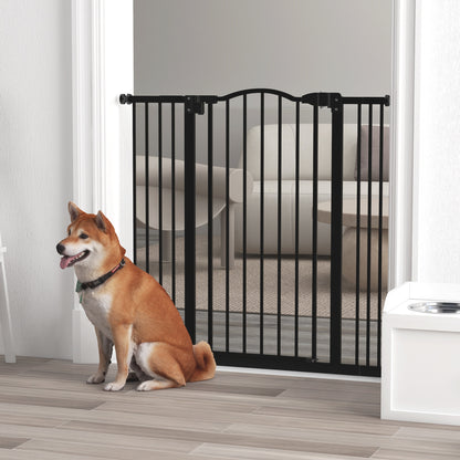 Expandable Dog Safety Gate 74-100 cm for Doors and Stairs Pet Security Gate with 2 Extensions 7/14 cm Pressure Mounting and Double Locking Black