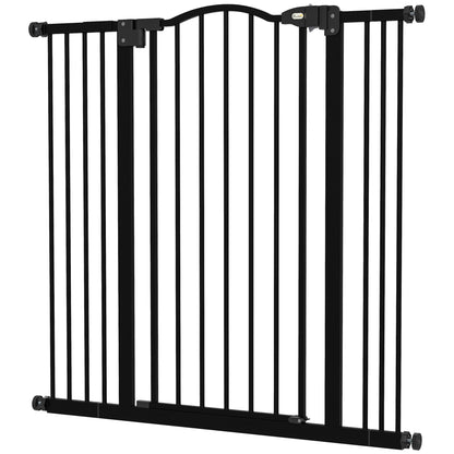 Expandable Dog Safety Gate 74-100 cm for Doors and Stairs Pet Security Gate with 2 Extensions 7/14 cm Pressure Mounting and Double Locking Black