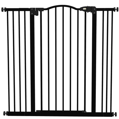 Expandable Dog Safety Gate 74-100 cm for Doors and Stairs Pet Security Gate with 2 Extensions 7/14 cm Pressure Mounting and Double Locking Black