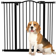 Expandable Dog Safety Gate 74-100 cm for Doors and Stairs Pet Security Gate with 2 Extensions 7/14 cm Pressure Mounting and Double Locking Black