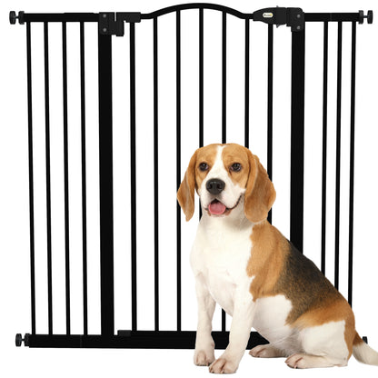 Expandable Dog Safety Gate 74-100 cm for Doors and Stairs Pet Security Gate with 2 Extensions 7/14 cm Pressure Mounting and Double Locking Black