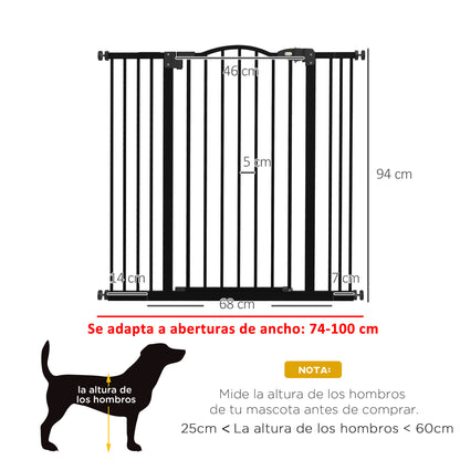 Expandable Dog Safety Gate 74-100 cm for Doors and Stairs Pet Security Gate with 2 Extensions 7/14 cm Pressure Mounting and Double Locking Black