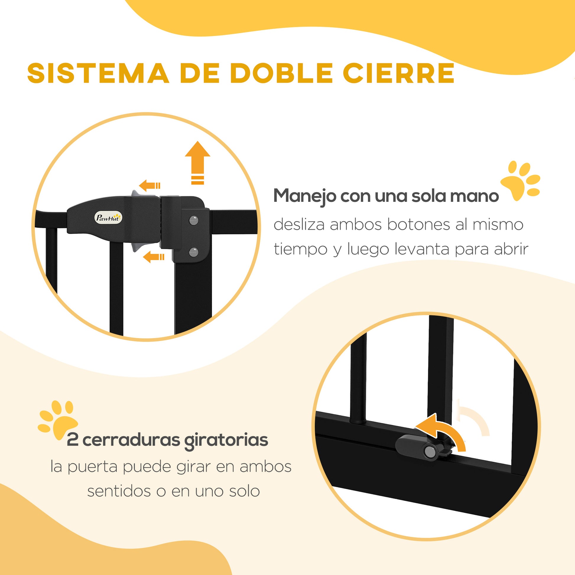 Expandable Dog Safety Gate 74-100 cm for Doors and Stairs Pet Security Gate with 2 Extensions 7/14 cm Pressure Mounting and Double Locking Black