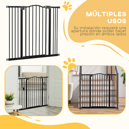 Expandable Dog Safety Gate 74-100 cm for Doors and Stairs Pet Security Gate with 2 Extensions 7/14 cm Pressure Mounting and Double Locking Black