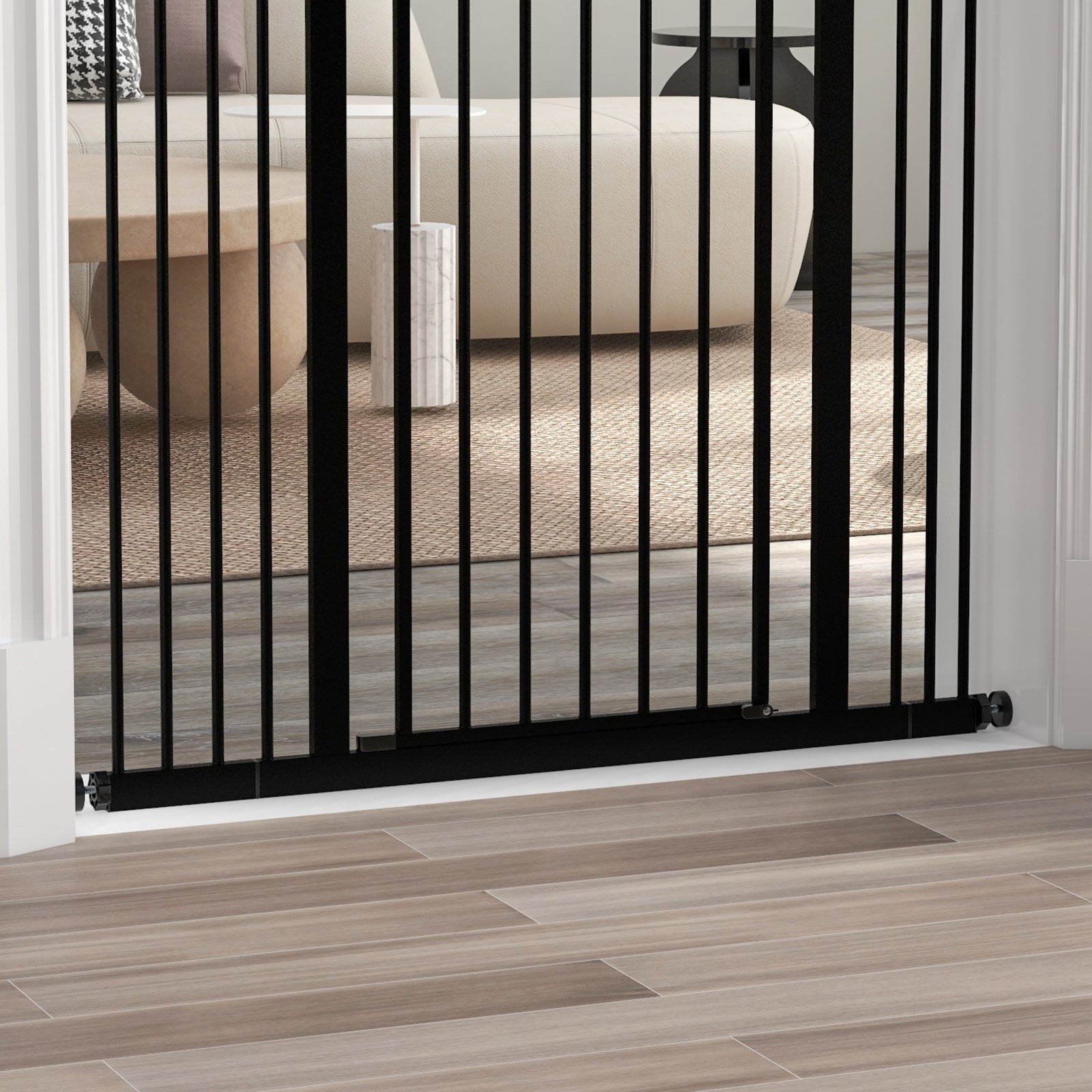 Expandable Dog Safety Gate 74-100 cm for Doors and Stairs Pet Security Gate with 2 Extensions 7/14 cm Pressure Mounting and Double Locking Black