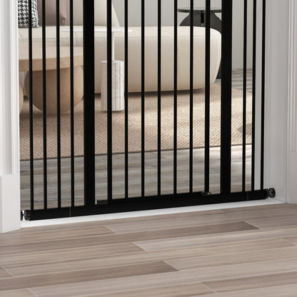 Expandable Dog Safety Gate 74-100 cm for Doors and Stairs Pet Security Gate with 2 Extensions 7/14 cm Pressure Mounting and Double Locking Black