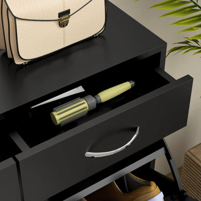 Narrow Shoe Cabinet Shoe Storage Bench with 2 Flip-Down Drawers and 2 Pull-Out Drawers for 12 Pairs of Shoes for Hallway 80x30x91.5 cm Black