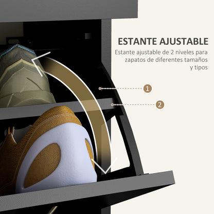 Narrow Shoe Cabinet Shoe Storage Bench with 2 Flip-Down Drawers and 2 Pull-Out Drawers for 12 Pairs of Shoes for Hallway 80x30x91.5 cm Black