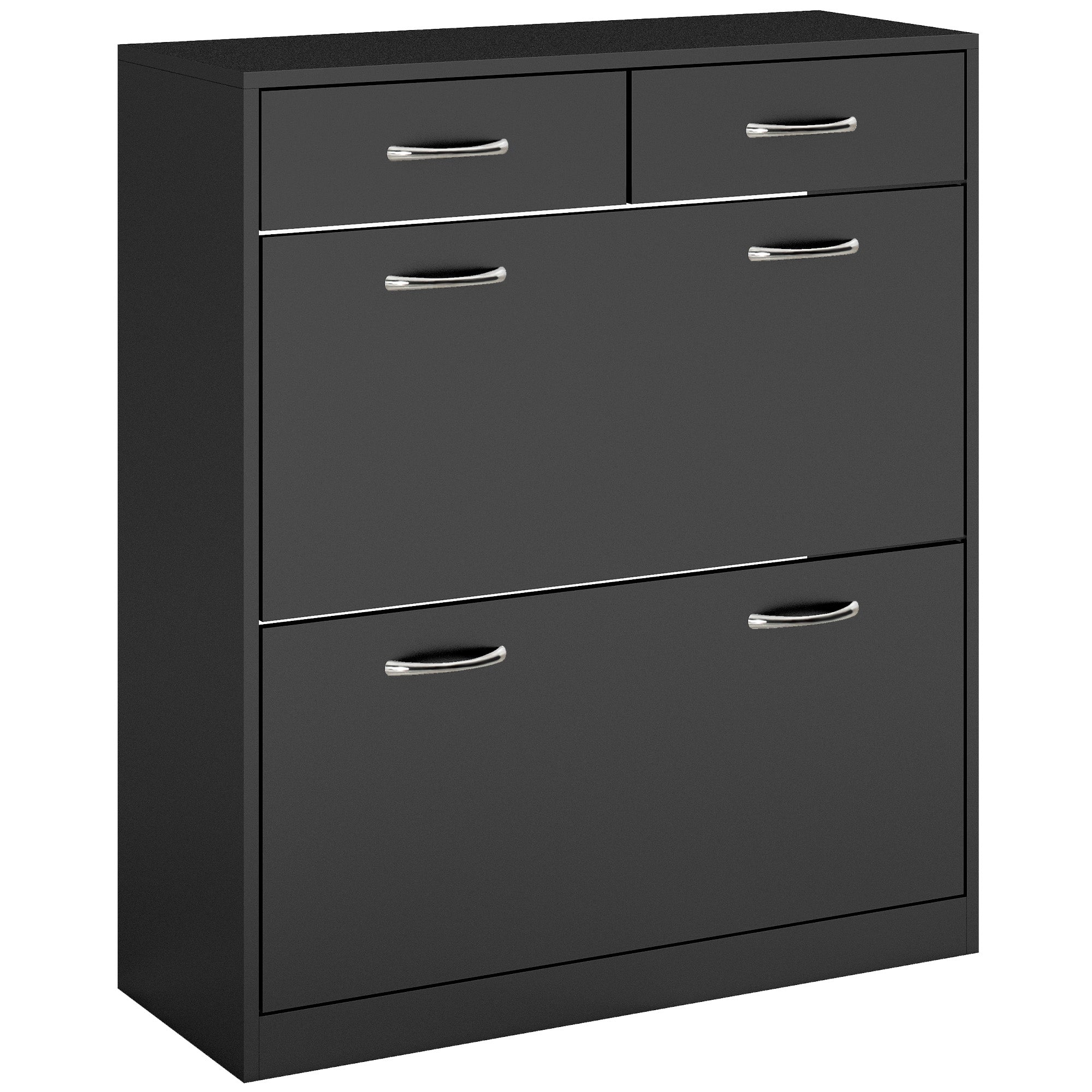 Narrow Shoe Cabinet Shoe Storage Bench with 2 Flip-Down Drawers and 2 Pull-Out Drawers for 12 Pairs of Shoes for Hallway 80x30x91.5 cm Black