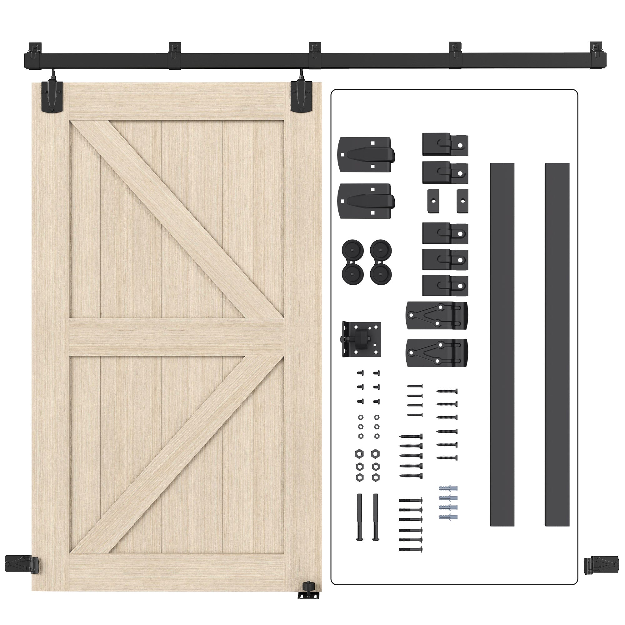 Sliding Door Hardware Kit 2.44 m (8 ft) with Rail – Clamp Hanger Sliding Door System in Carbon Steel, Screw Set with UV Protection for Single Doors, Black