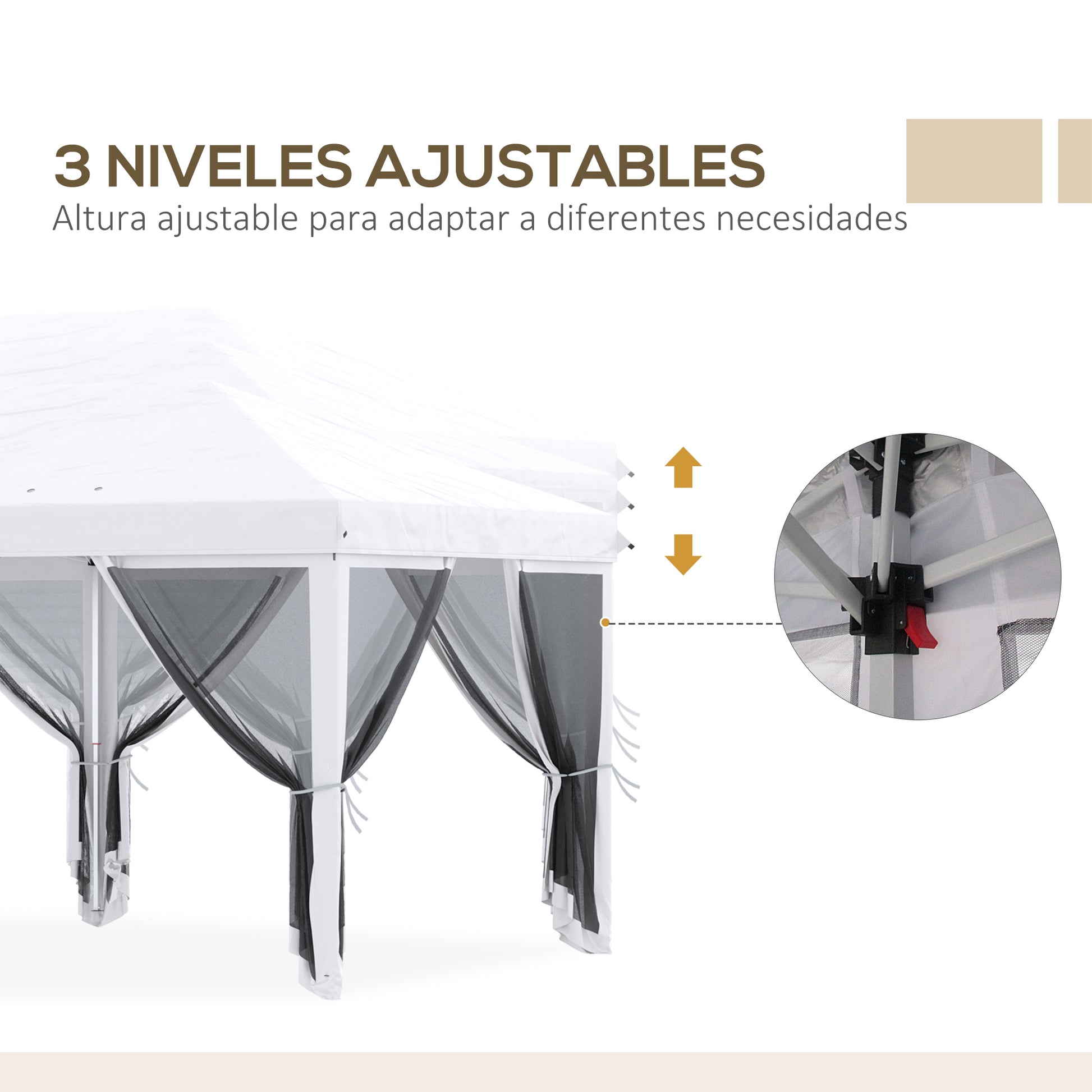 Pop-Up Folding Gazebo 6x3 m Foldable Pavilion with 6 Anti-UV Mesh Sidewalls and Carrying Bag for Camping Parties Cream
