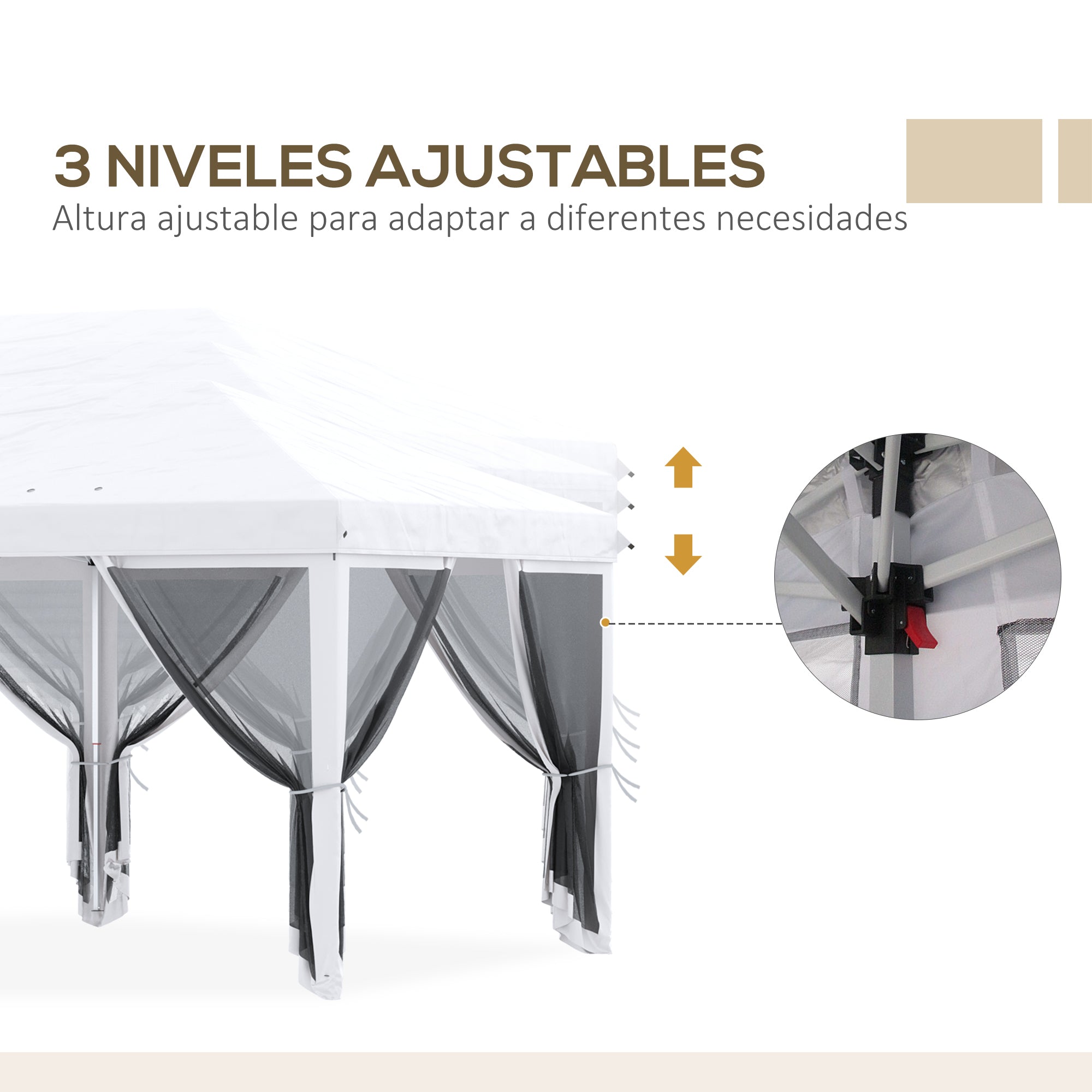 Pop-Up Folding Gazebo 6x3 m Foldable Pavilion with 6 Anti-UV Mesh Sidewalls and Carrying Bag for Camping Parties Cream